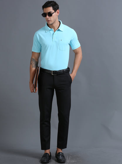 Mens Smart Dry fit Arctic Blue Polo Tees with Pocket TK710