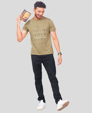 Men's Olive Green Graphic Tees Printed Roundnecks TK722