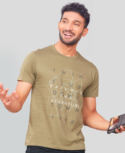 Men's Olive Green Graphic Tees Printed Roundnecks TK722