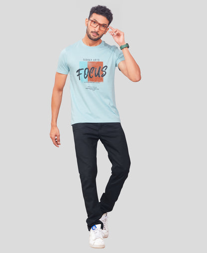 Men's Sea Blue Graphic Tees Printed Roundnecks TK722