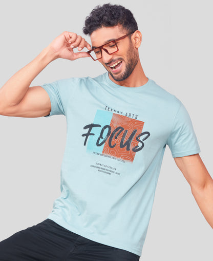 Men's Sea Blue Graphic Tees Printed Roundnecks TK722