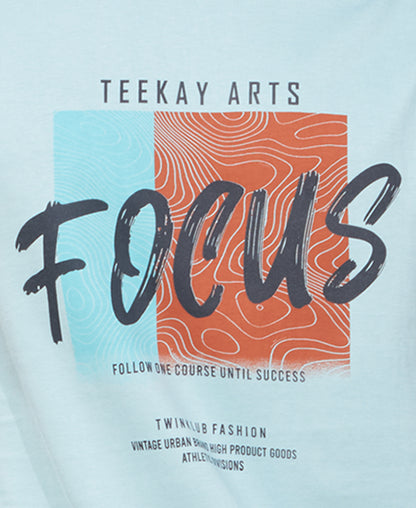 Men's Sea Blue Graphic Tees Printed Roundnecks TK722