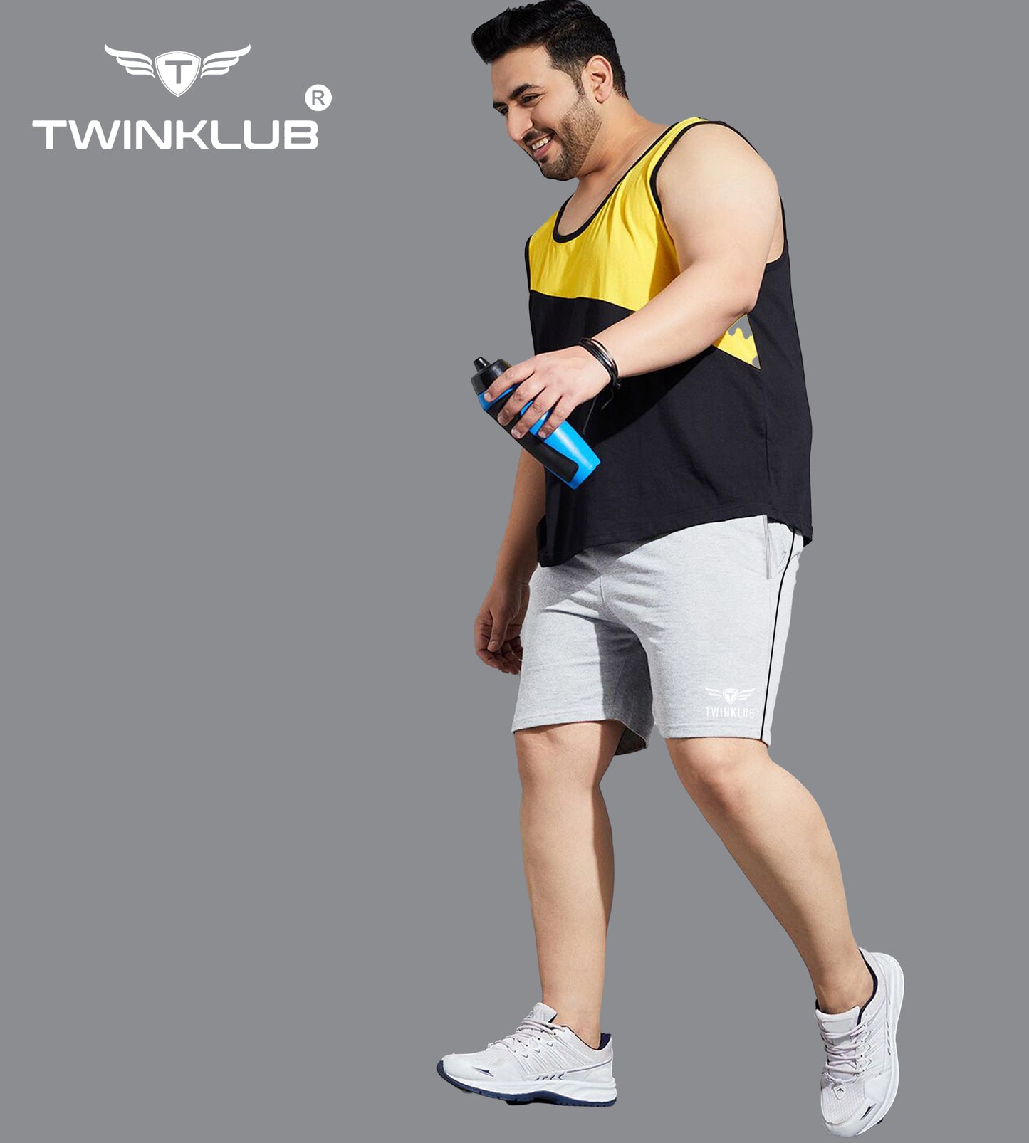 Mens Premium Grey Melange Shorts With Zip Pockets Plus TK703P