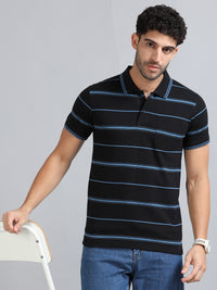 Mens Premium STRIPER POLO - BLACK TK737