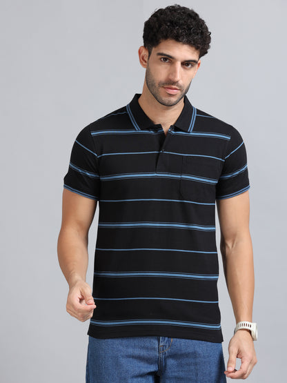 Mens Premium STRIPER POLO - BLACK TK737