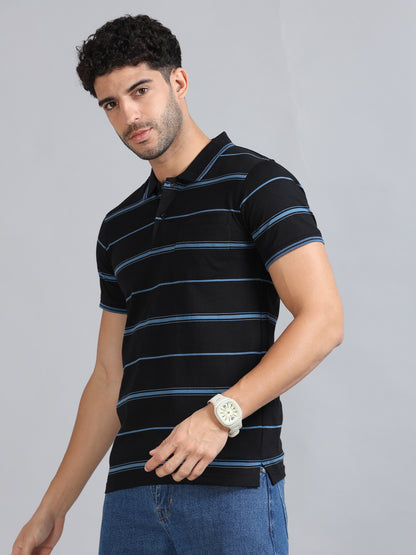 Mens Premium STRIPER POLO - BLACK TK737