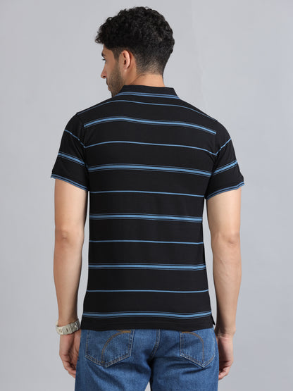 Mens Premium STRIPER POLO - BLACK TK737