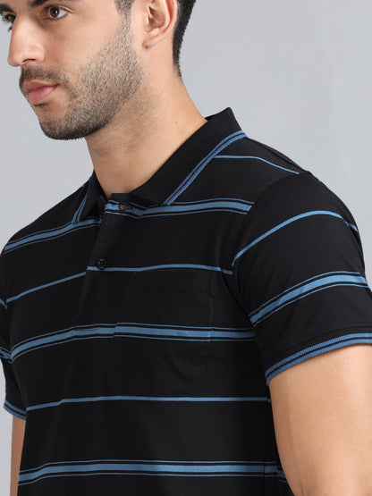 Mens Premium STRIPER POLO - BLACK TK737