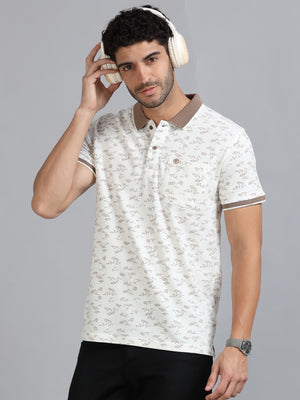 Mens Premium AOP Polo Tees - Off White  TK736