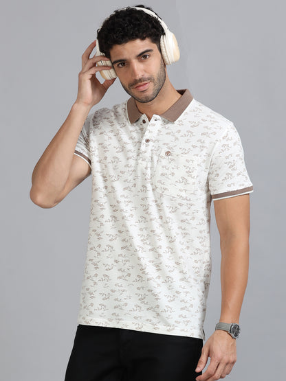 Mens Premium AOP Polo Tees - Off White  TK736