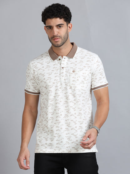 Mens Premium AOP Polo Tees - Off White  TK736