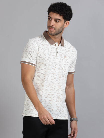 Mens Premium AOP Polo Tees - Off White  TK736