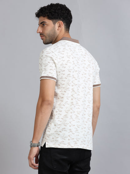 Mens Premium AOP Polo Tees - Off White  TK736