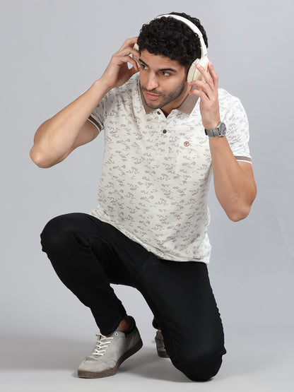 Mens Premium AOP Polo Tees - Off White  TK736