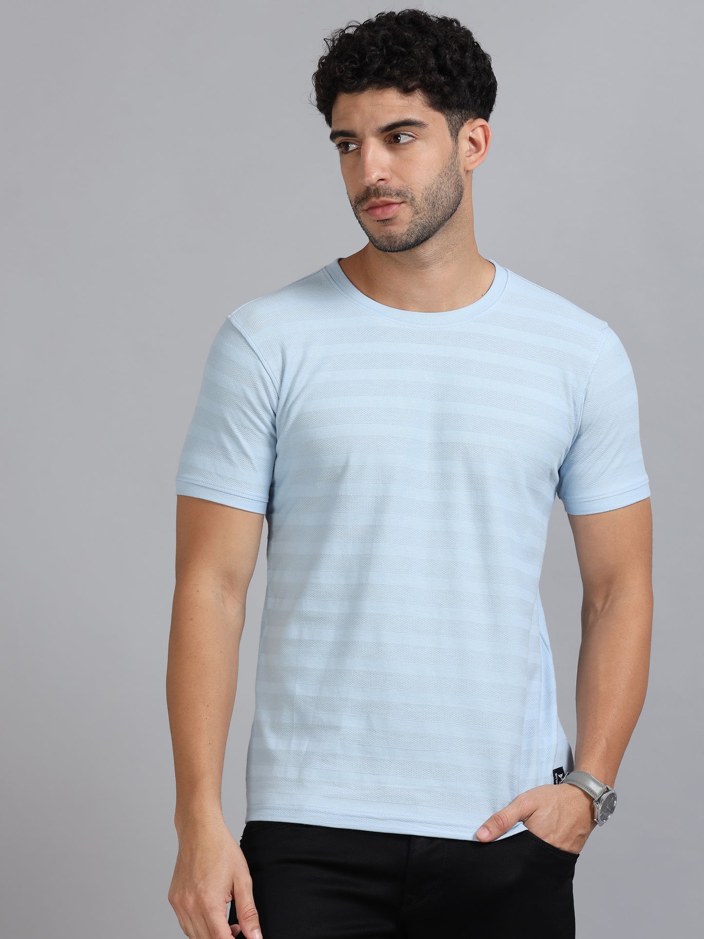 Mens Premium SIGNATURE JACQUARD ROUNDNECKS - RIPPLE BLUE TK738