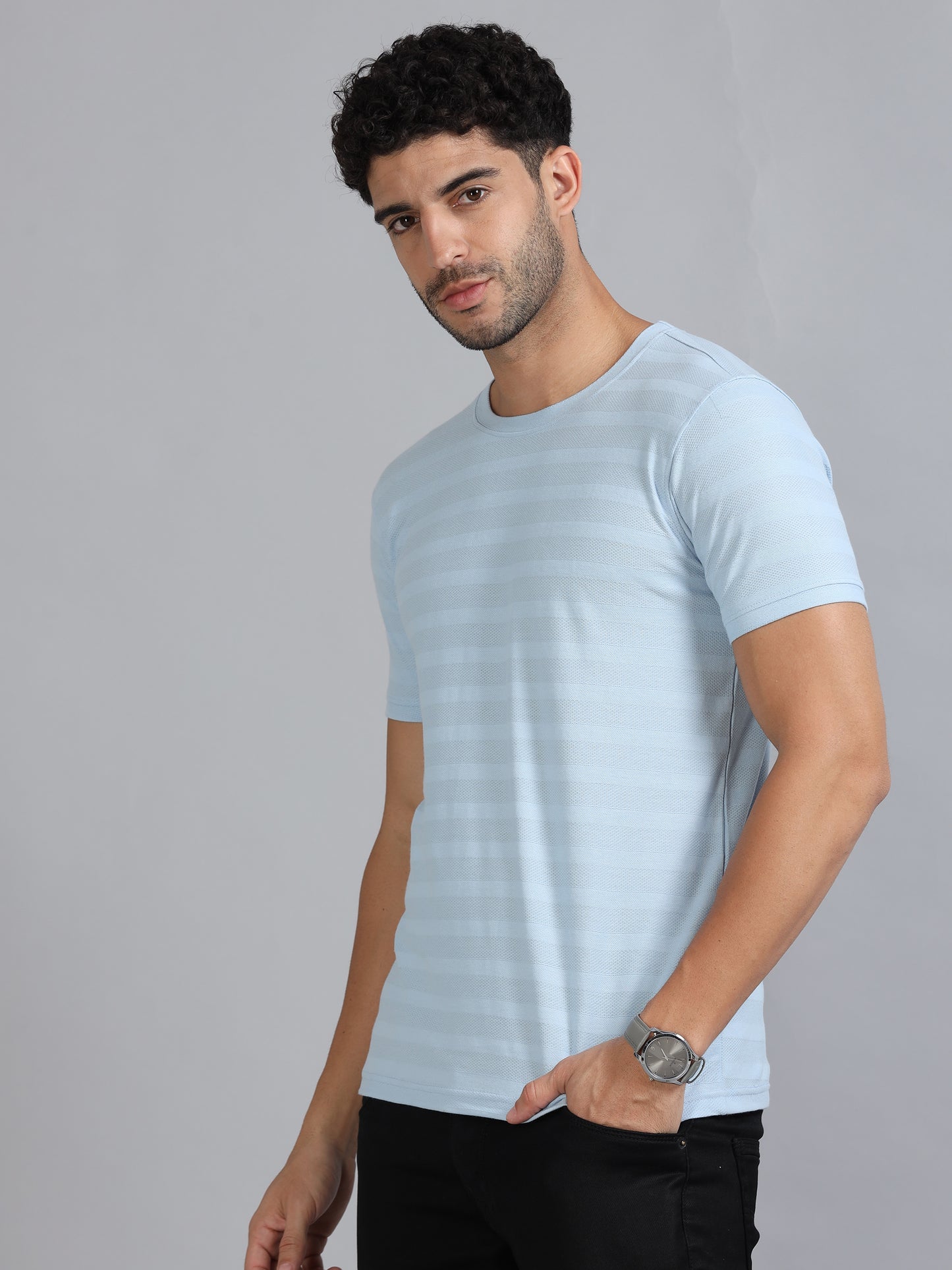 Mens Premium SIGNATURE JACQUARD ROUNDNECKS - RIPPLE BLUE TK738