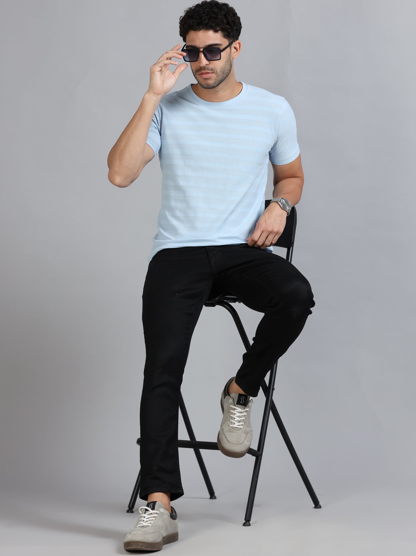 Mens Premium SIGNATURE JACQUARD ROUNDNECKS - RIPPLE BLUE TK738