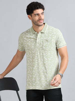 Mens Premium AOP Polo Tees - PISTACHIO  TK736