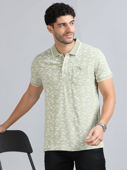 Mens Premium AOP Polo Tees - PISTACHIO  TK736