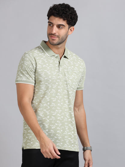 Mens Premium AOP Polo Tees - PISTACHIO  TK736
