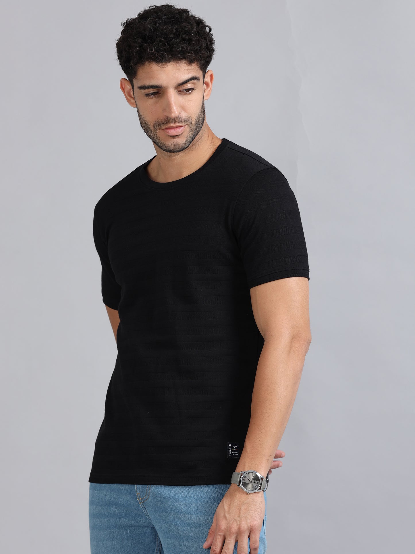 Mens Premium SIGNATURE JACQUARD ROUNDNECKS - STARK BLACK TK738