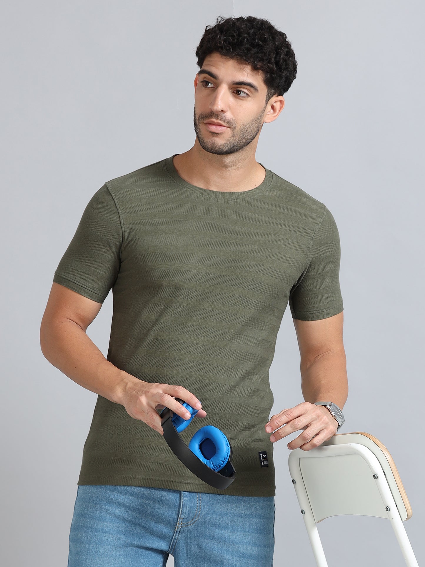 Mens Premium SIGNATURE JACQUARD ROUNDNECKS - FERN OLIVE TK738