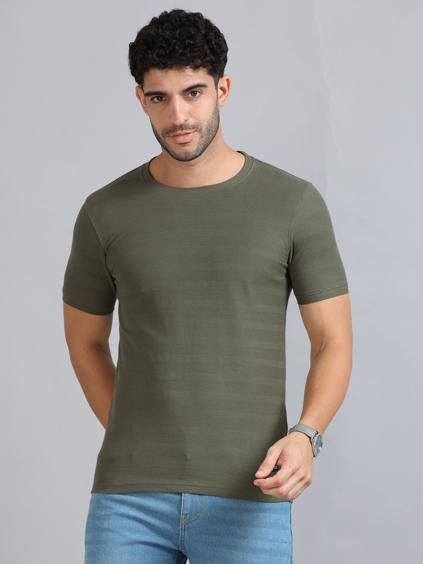 Mens Premium SIGNATURE JACQUARD ROUNDNECKS - FERN OLIVE TK738