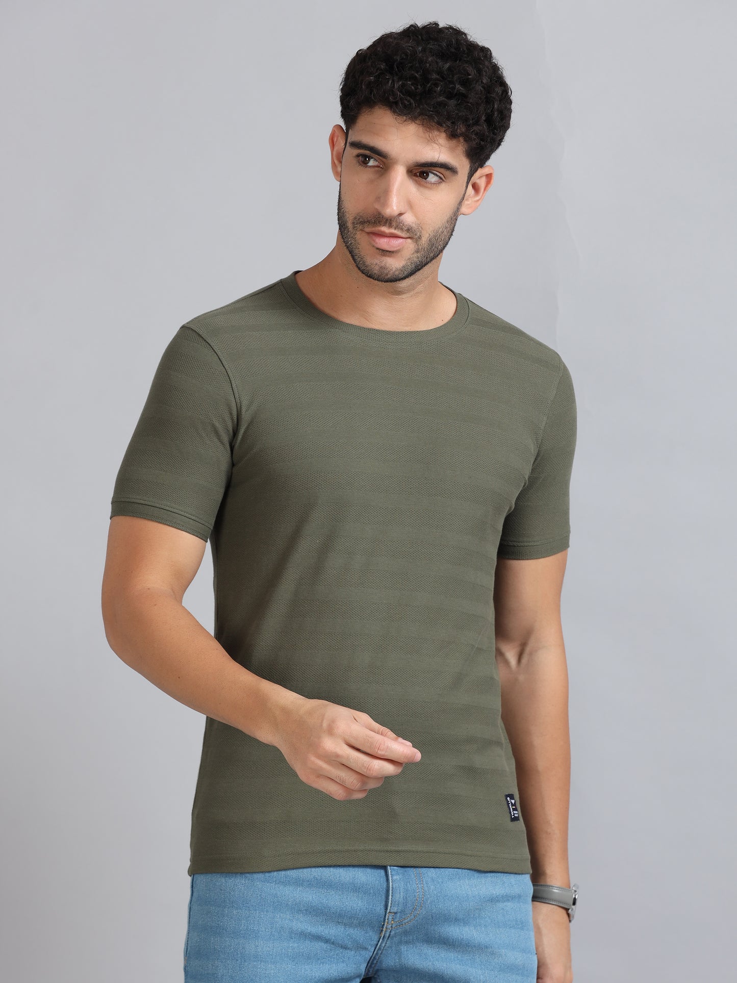 Mens Premium SIGNATURE JACQUARD ROUNDNECKS - FERN OLIVE TK738