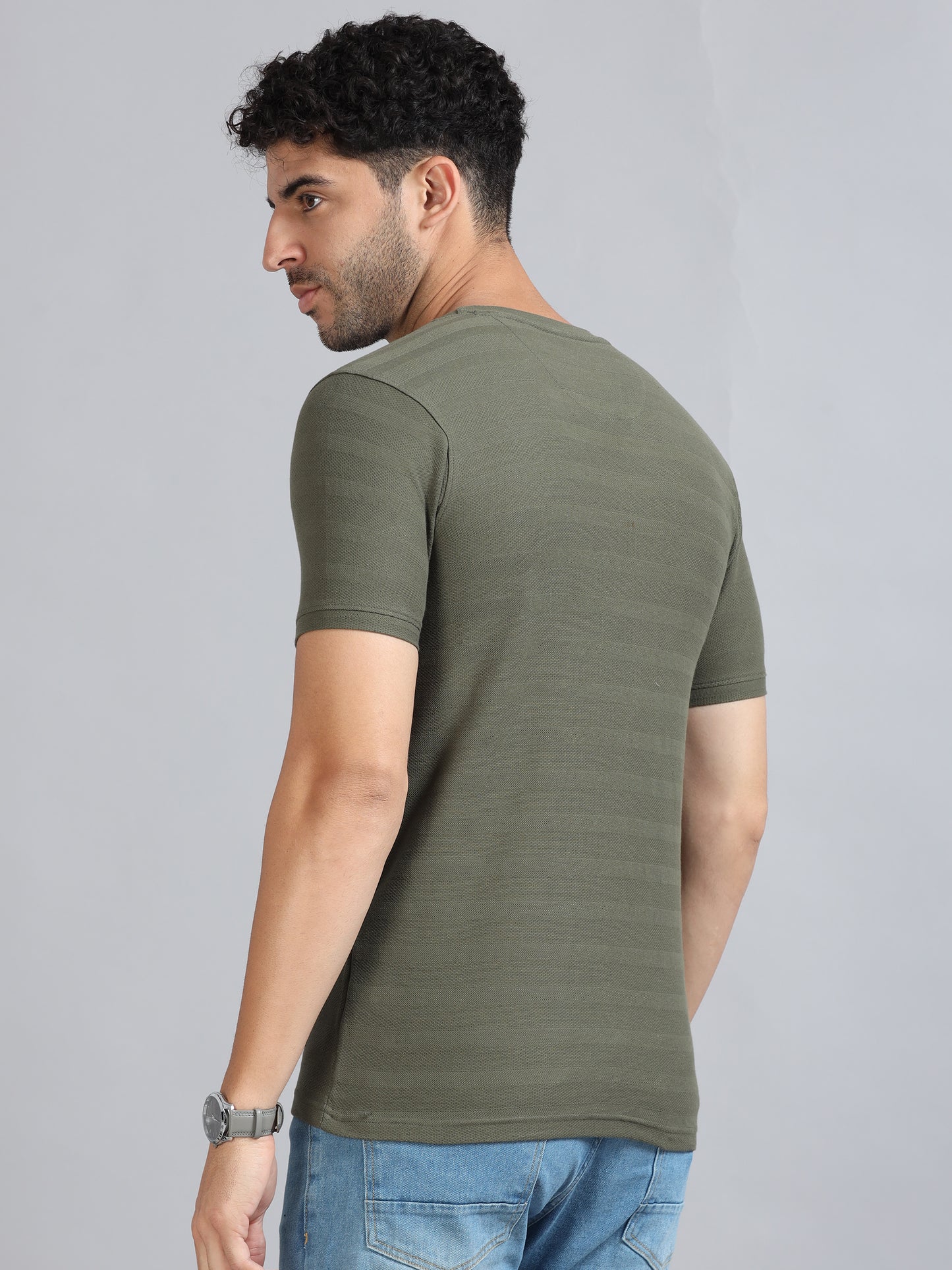 Mens Premium SIGNATURE JACQUARD ROUNDNECKS - FERN OLIVE TK738