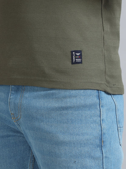Mens Premium SIGNATURE JACQUARD ROUNDNECKS - FERN OLIVE TK738