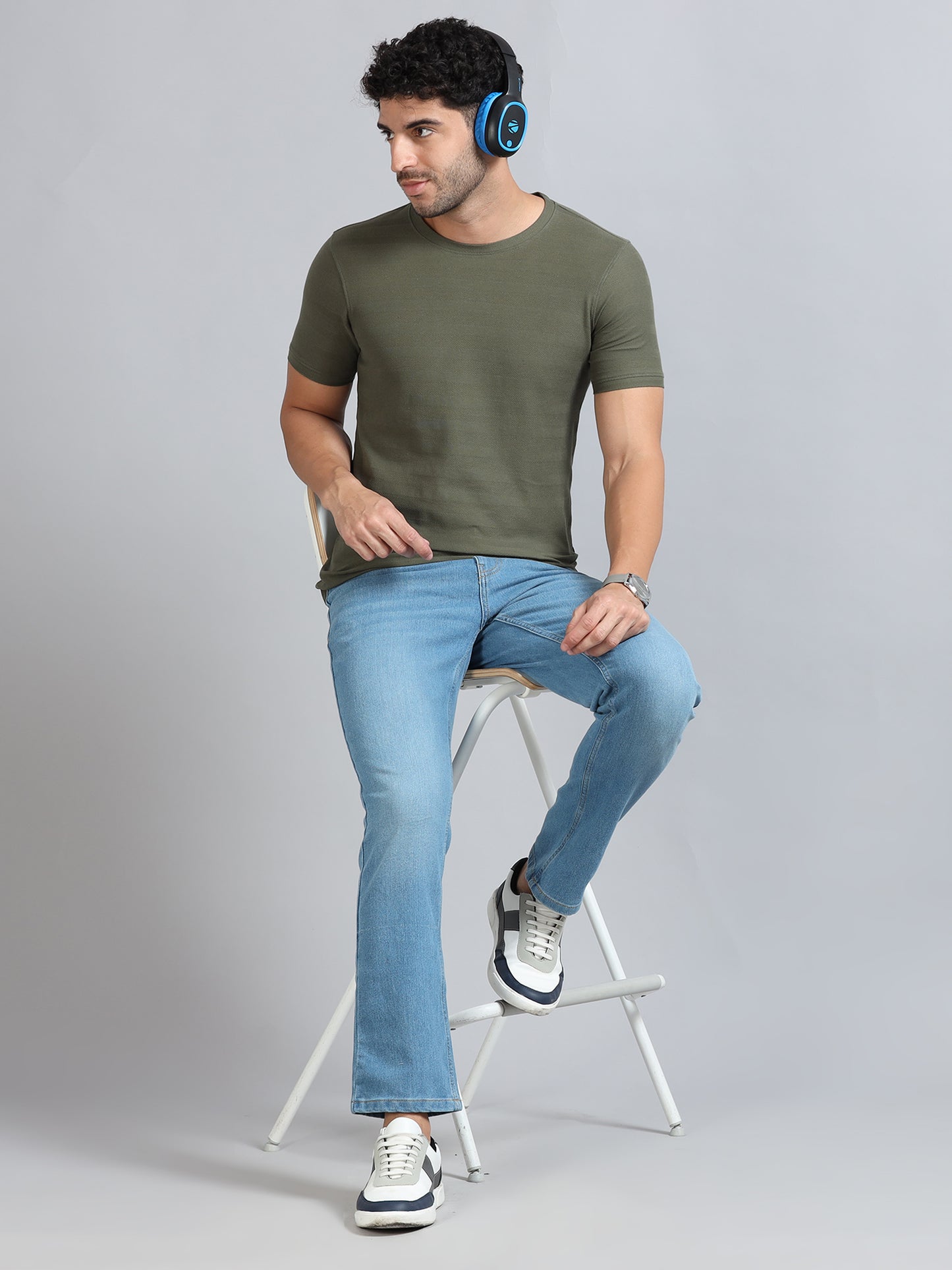 Mens Premium SIGNATURE JACQUARD ROUNDNECKS - FERN OLIVE TK738