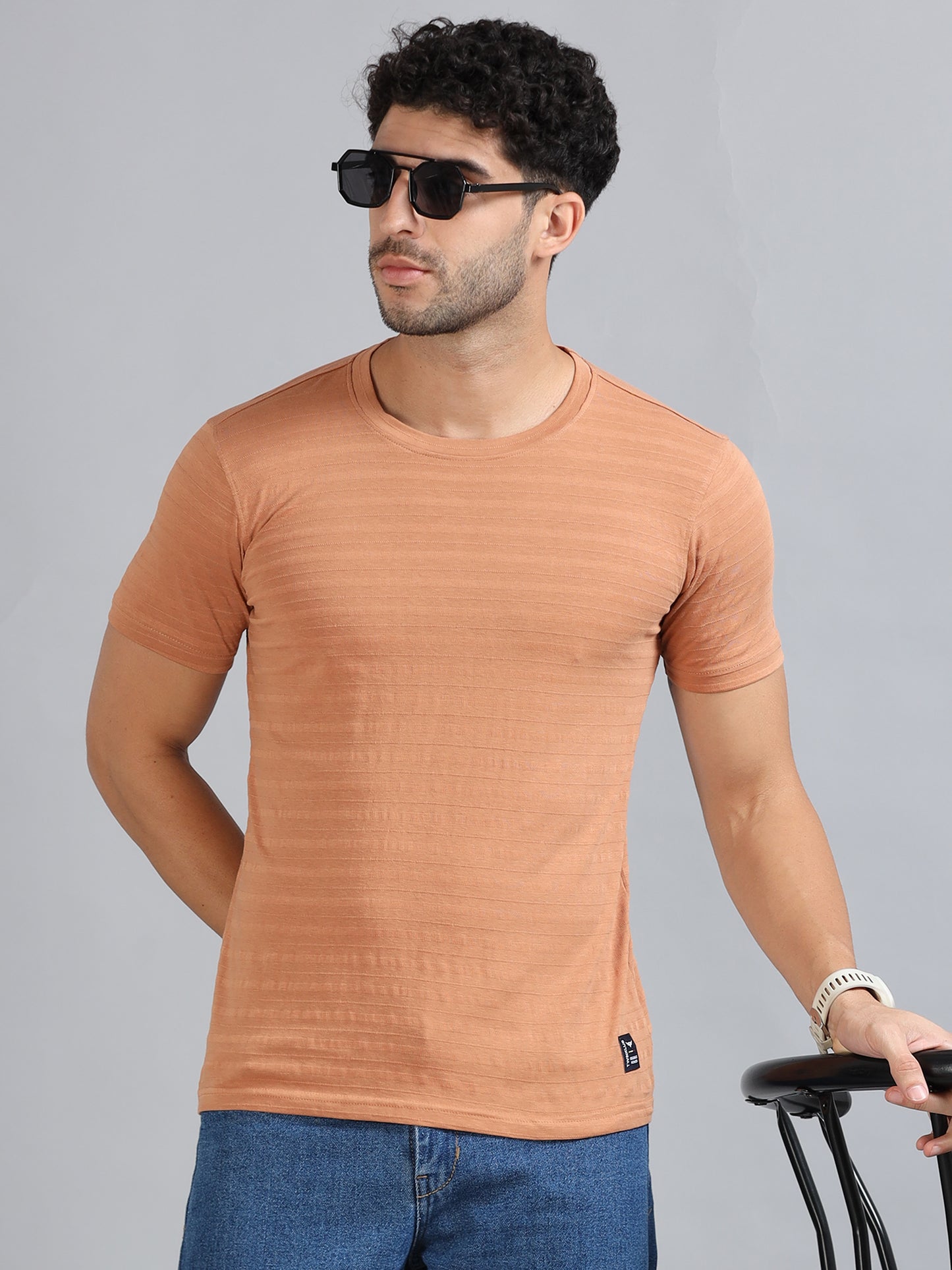 Mens Premium SIGNATURE JACQUARD ROUNDNECKS - MELON ORANGE TK738