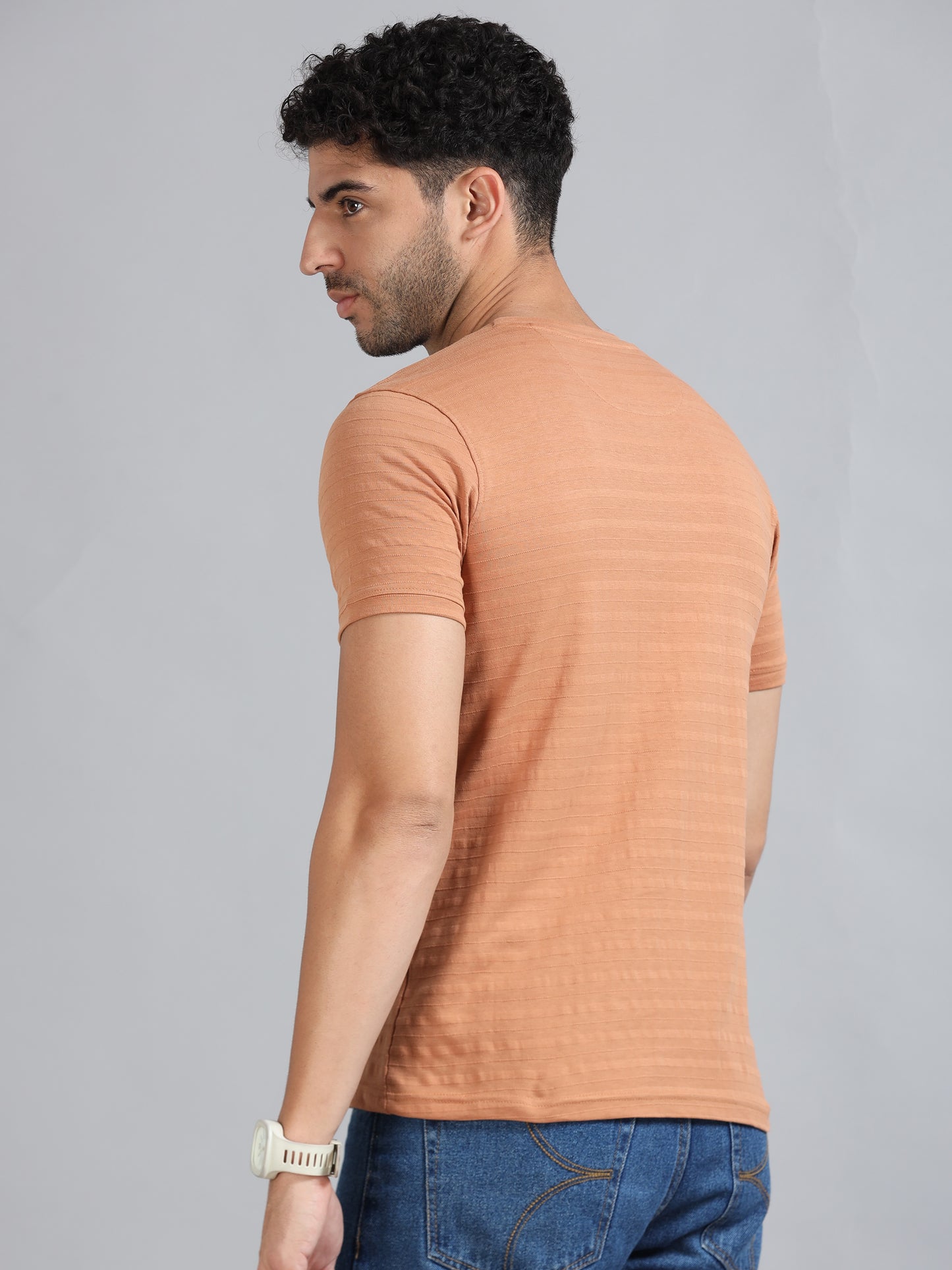 Mens Premium SIGNATURE JACQUARD ROUNDNECKS - MELON ORANGE TK738