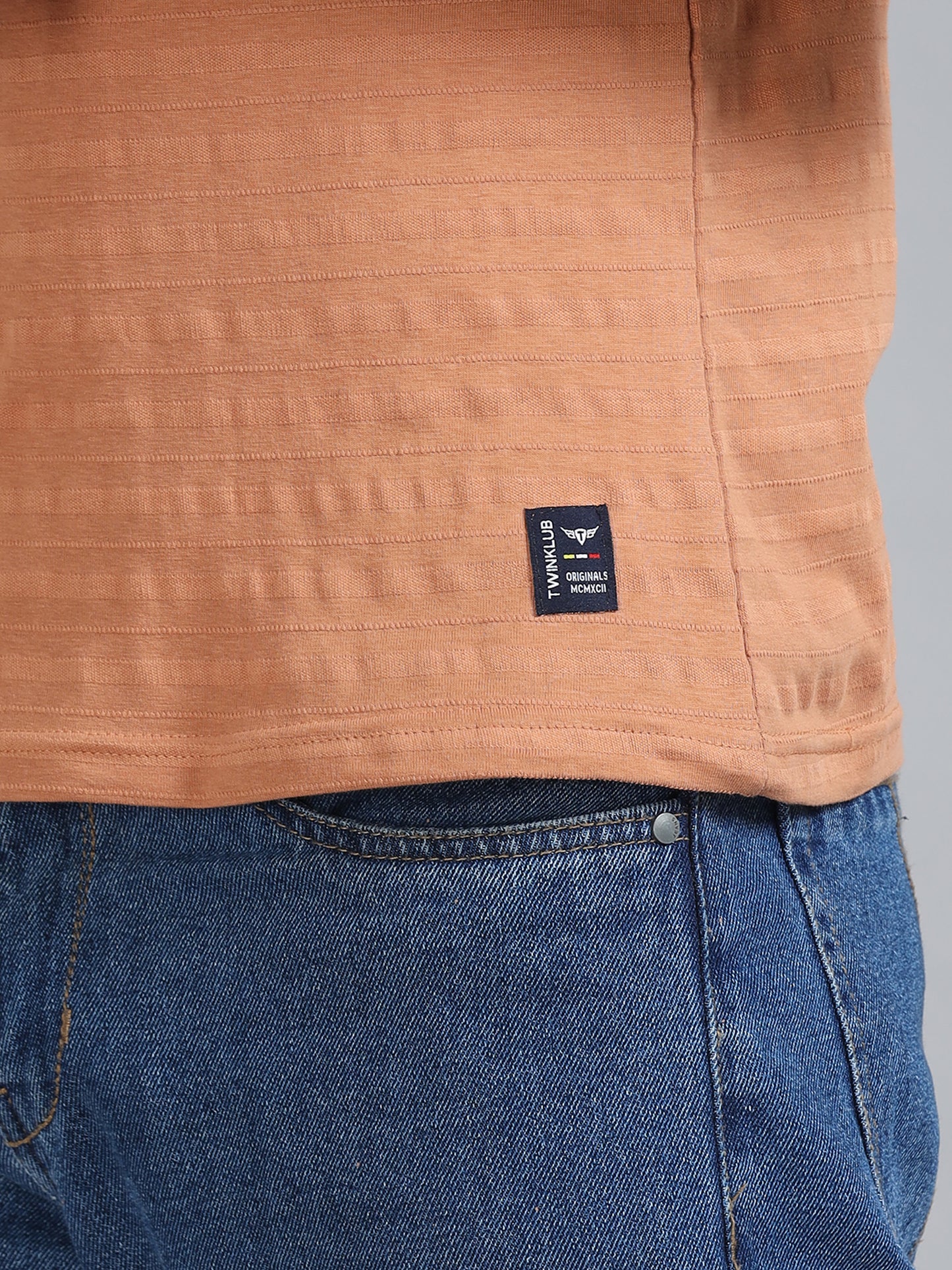 Mens Premium SIGNATURE JACQUARD ROUNDNECKS - MELON ORANGE TK738