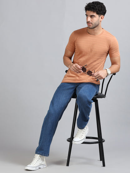 Mens Premium SIGNATURE JACQUARD ROUNDNECKS - MELON ORANGE TK738