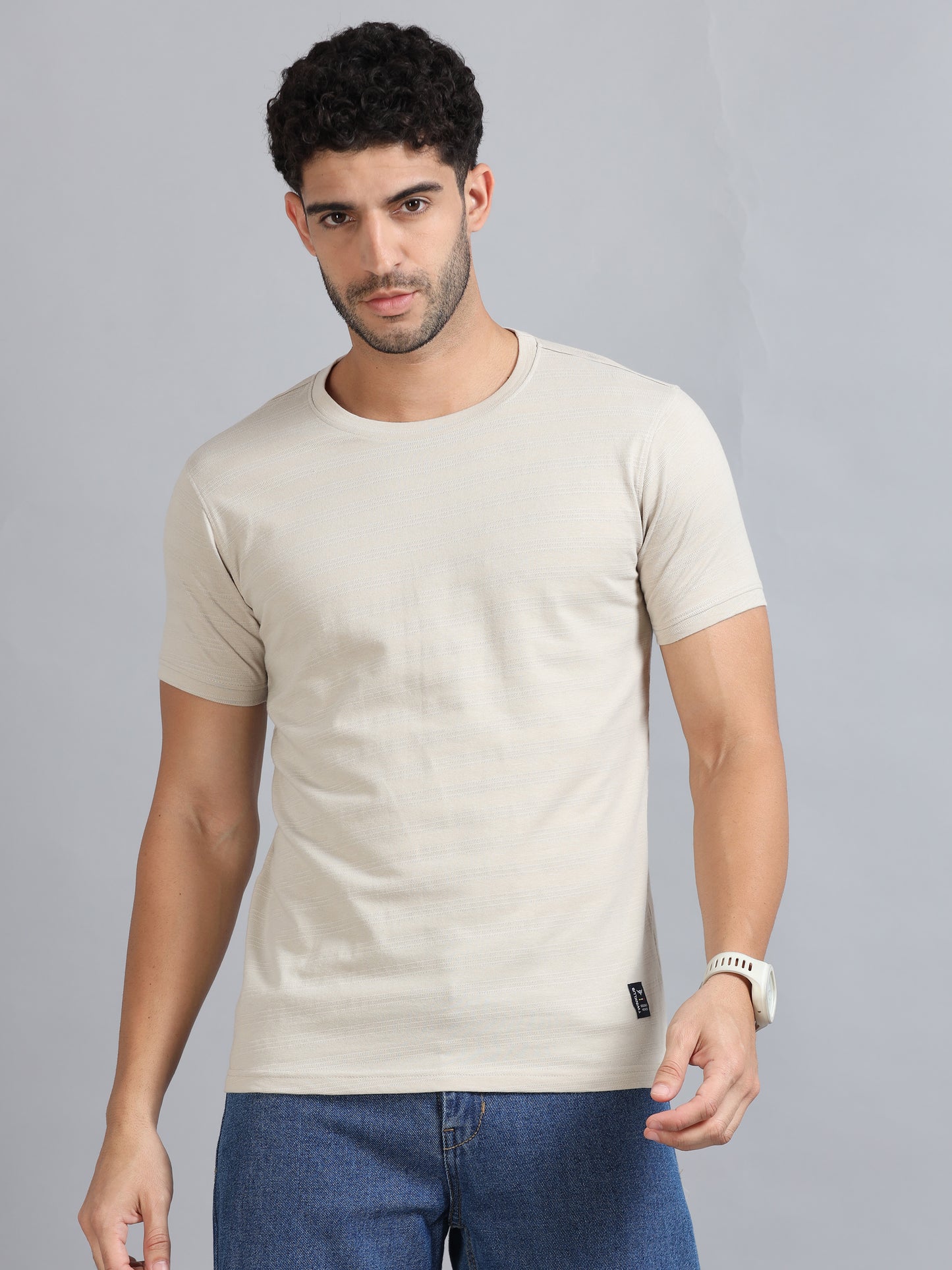 Mens Premium SIGNATURE JACQUARD ROUNDNECKS - HARBOR BEIGE  TK738