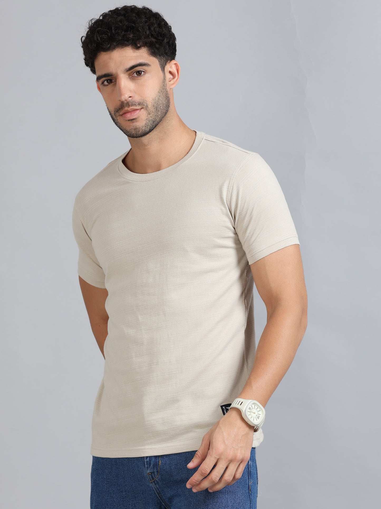 Mens Premium SIGNATURE JACQUARD ROUNDNECKS - HARBOR BEIGE  TK738