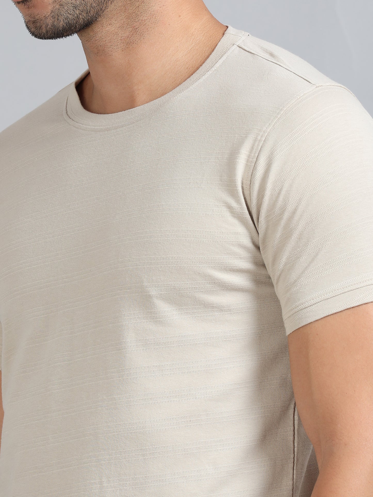 Mens Premium SIGNATURE JACQUARD ROUNDNECKS - HARBOR BEIGE  TK738