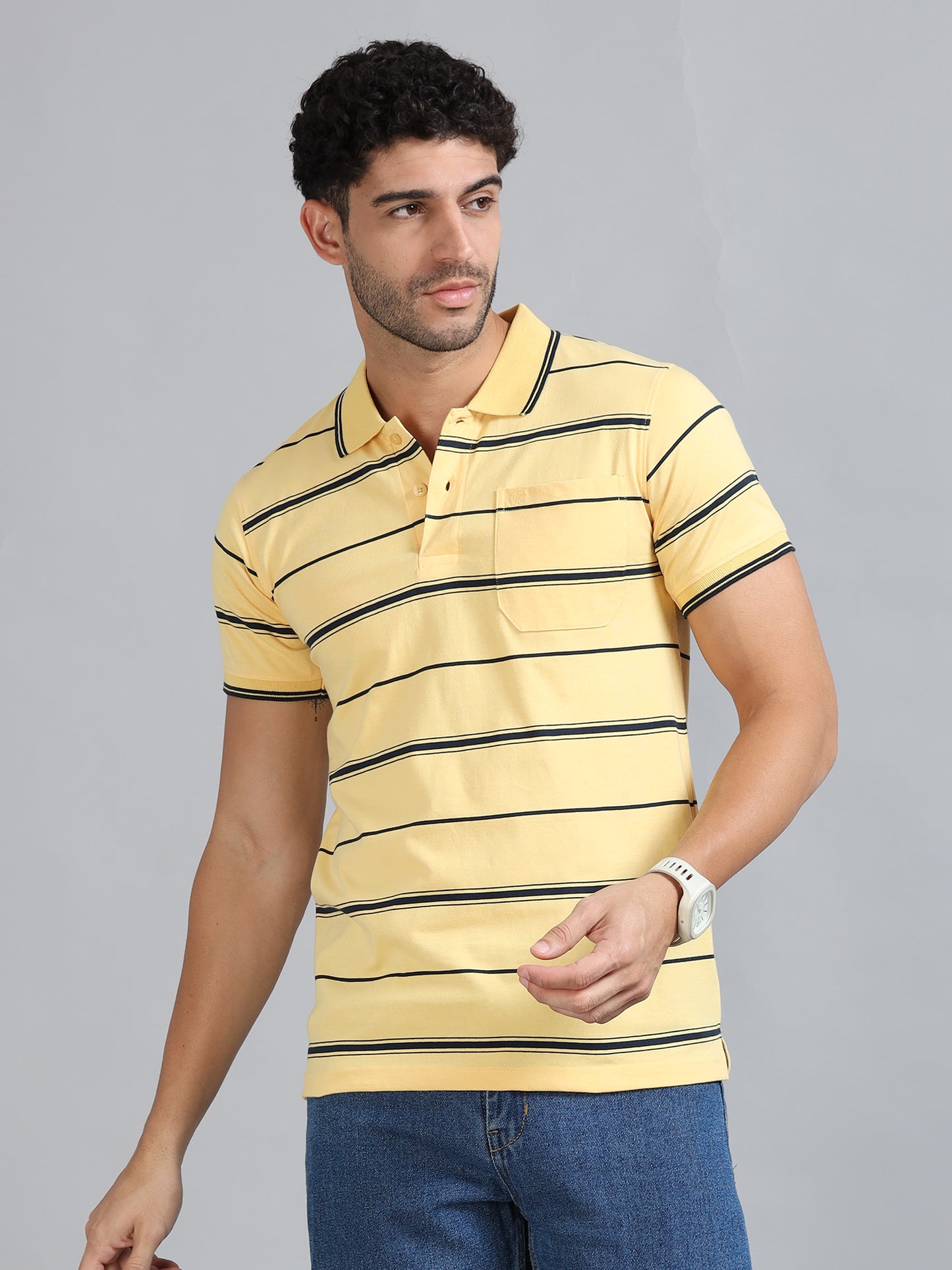 Mens Premium STRIPER POLO - BUTTER YELLOW TK737