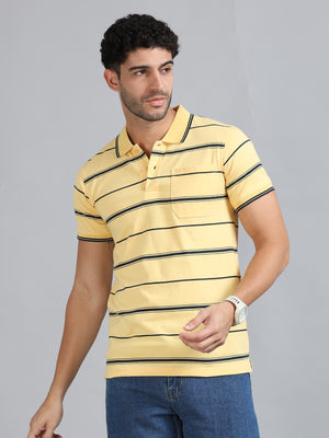 Mens Premium STRIPER POLO - BUTTER YELLOW TK737