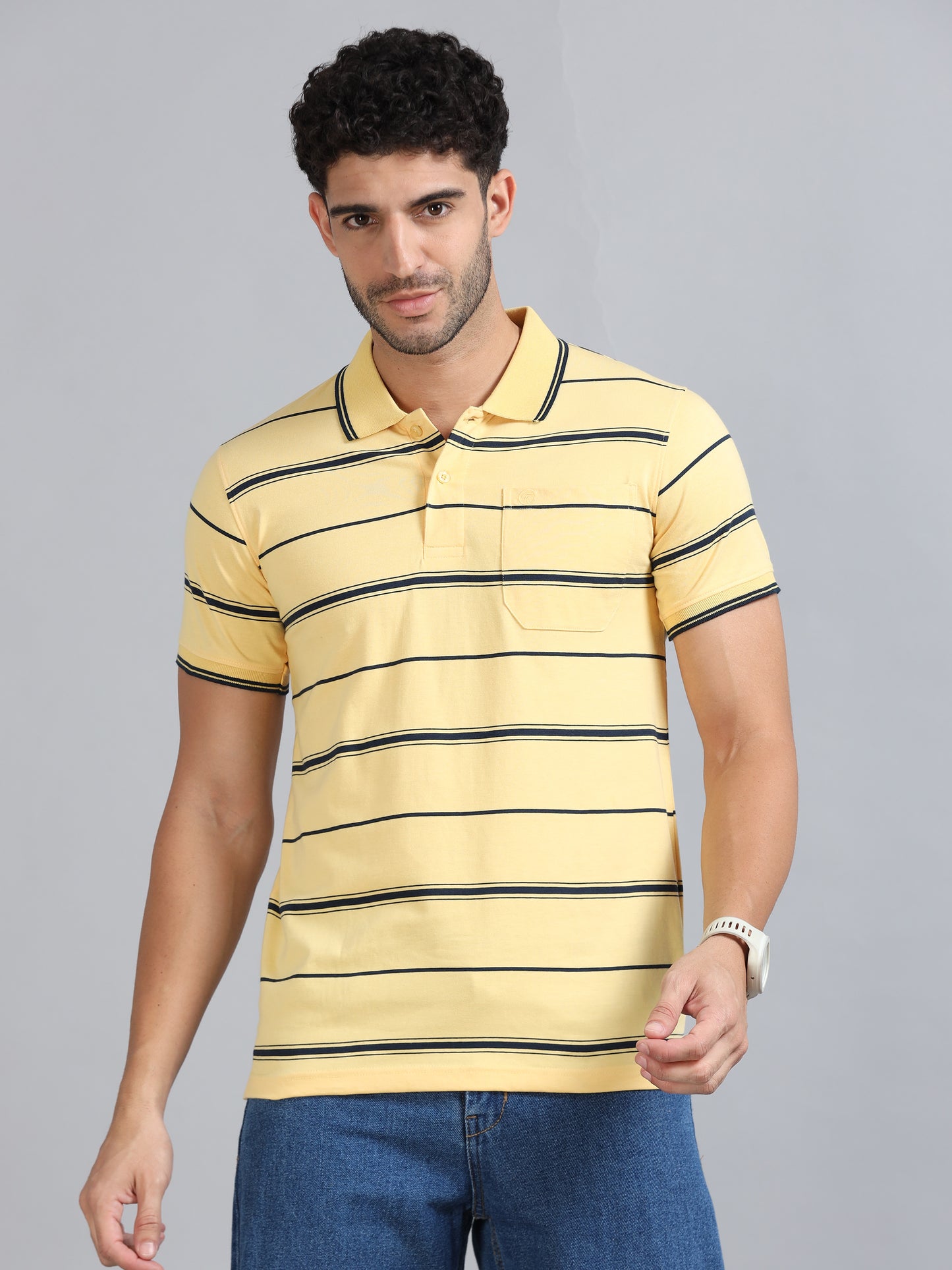 Mens Premium STRIPER POLO - BUTTER YELLOW TK737