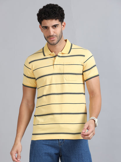 Mens Premium STRIPER POLO - BUTTER YELLOW TK737