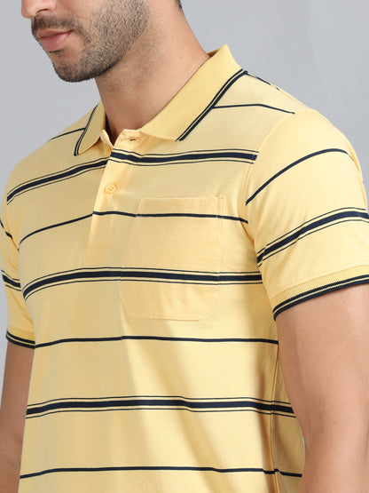 Mens Premium STRIPER POLO - BUTTER YELLOW TK737