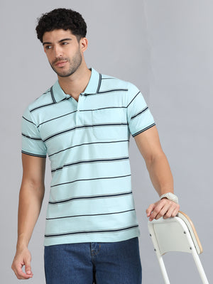 Mens Premium STRIPER POLO - ICE BLUE TK737