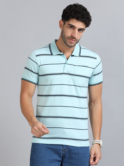 Mens Premium STRIPER POLO - ICE BLUE TK737