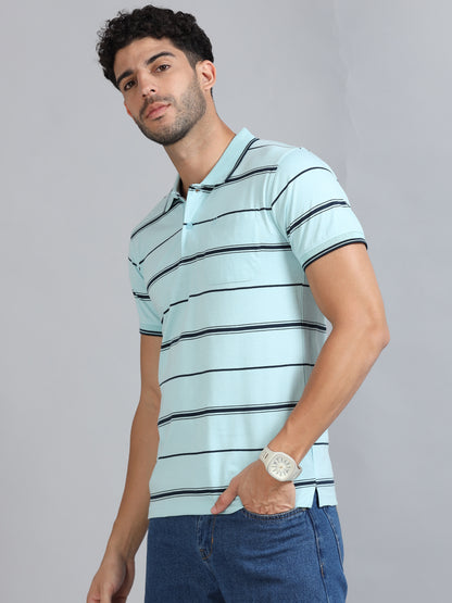 Mens Premium STRIPER POLO - ICE BLUE TK737