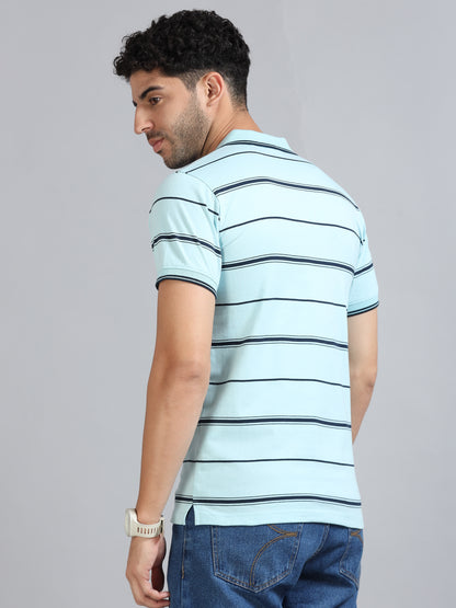 Mens Premium STRIPER POLO - ICE BLUE TK737