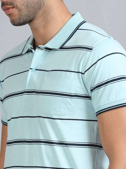 Mens Premium STRIPER POLO - ICE BLUE TK737