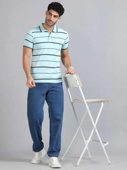 Mens Premium STRIPER POLO - ICE BLUE TK737
