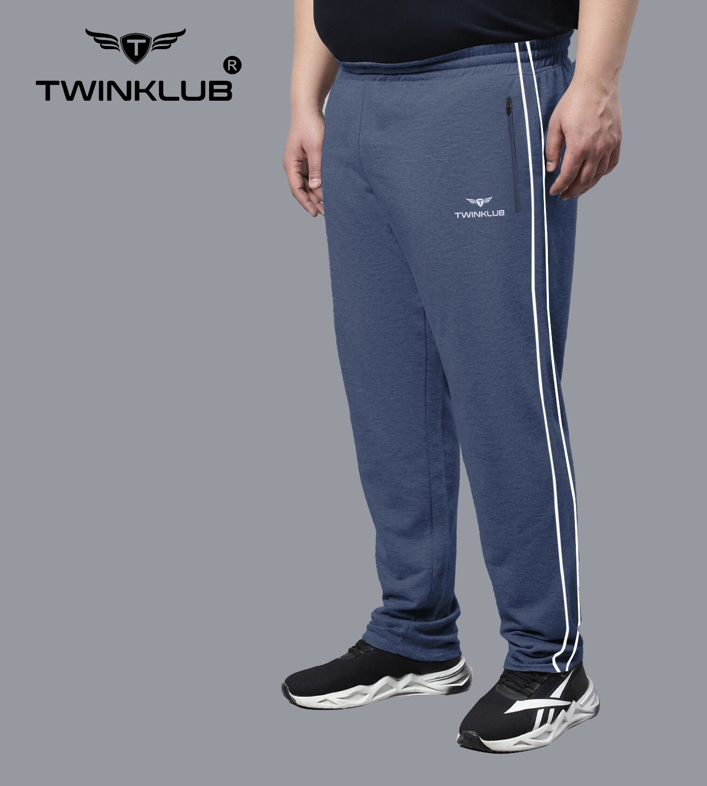 Premium Navy Melange Track pants With side zip pockets Plus TK705P